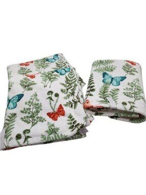 Peri Home Floral Butterfly Bath Towel Set of 2 NWOT
